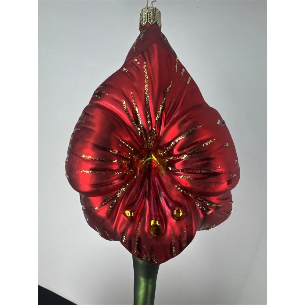 Smith Hawkins Red Amaryllis‎ Blown Glass Ornament W Germany w/Box - Large 12